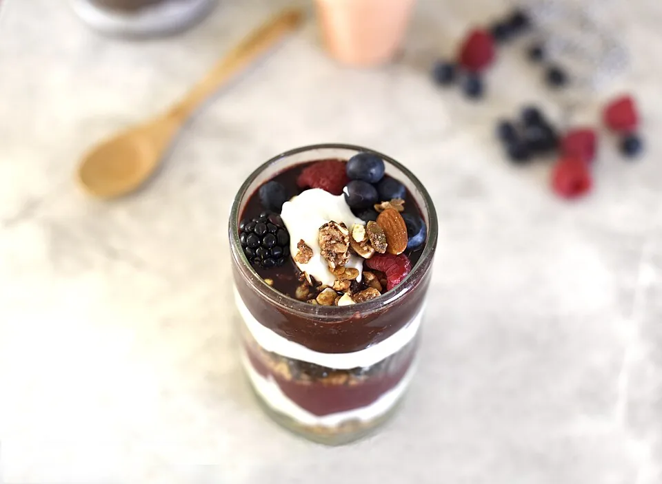 Real-life meal preparation with fruit, nuts and other foods